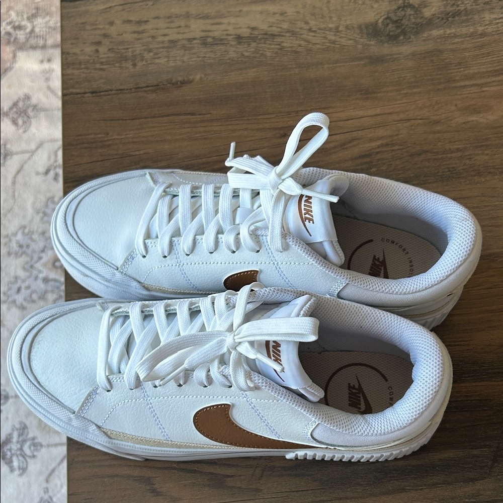 Nike White Sneakers with Brown Swoosh Nike Court Legacy Lift Sneaker - Women's - Picture 2 of 8